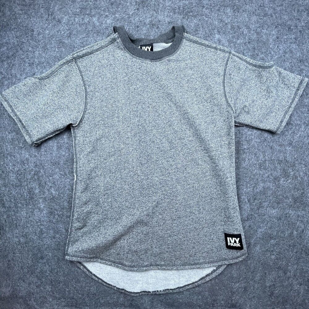 Ivy Park Sweatshirt Women Medium Grey Cut Out Beyonce Cold Shoulder Short Sleeve